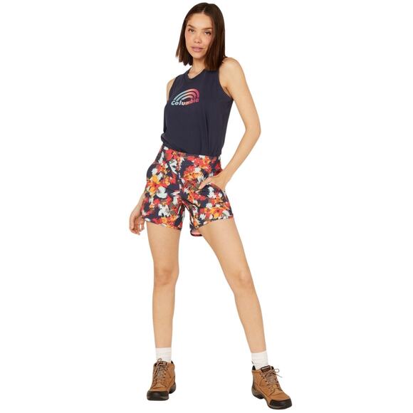 NWT! Columbia Women's Walnut River 5" Stretch Printed Shorts - Size Large - Picture 1 of 8